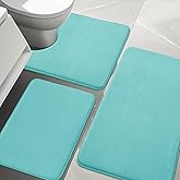 YIHOUSE Bathroom Rug Sets 3 Piece, Memory Foam Bath Mat, Non Slip Super Absorbent Soft Bathroom Mats, Machine Washable Bathroom Floor Mats Sets for Sink,Tub, Shower and Toilet,Teal
