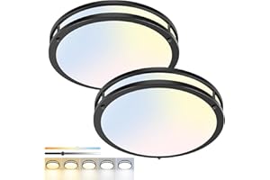 13Inch 24W LED Flush Mount Ceiling Light Fixture 2Pack,5CCT Black Ceiling Lights 3000K 3500K 4000K 5000K 6500K, Dimmable Ceil