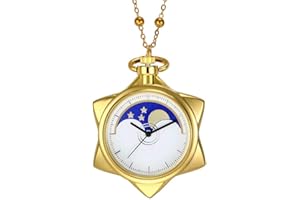 BOSHIYA Sailor Moon Pocket Watch Gold Rhinestone Star Quartz Pocket Watches for Women with Chain Necklace Cosplay Accessories & Gifts Box