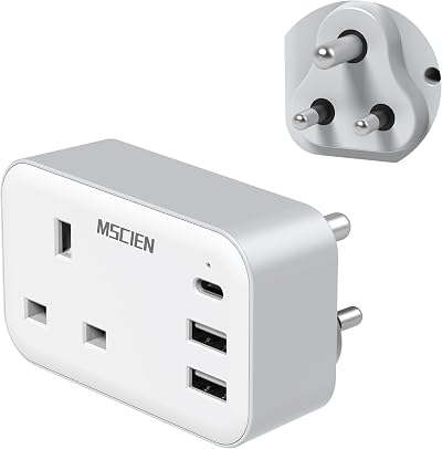 Mscien UK to India Plug Adapter with USB 4-in-1 Type D Travel Charger