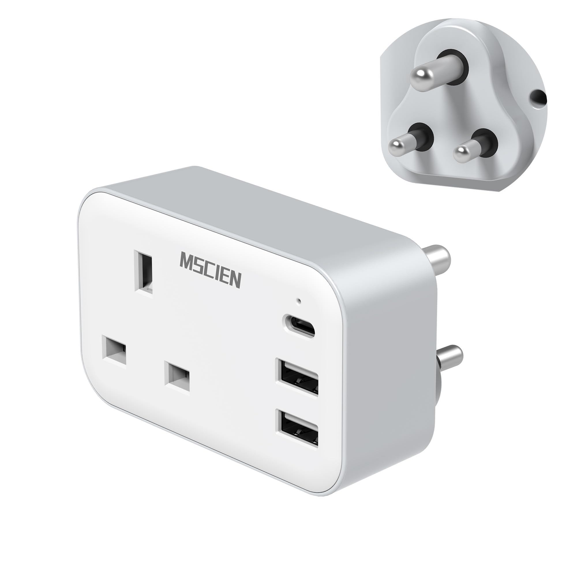 UK to India Plug Adapter with USB, MSCIEN India Type D Travel Plug Adapter, Grounded Charger Travel Adaptor for Sri Lanka, Maldives, Pakistan, Nepal, Yemen, Iraq, Burma