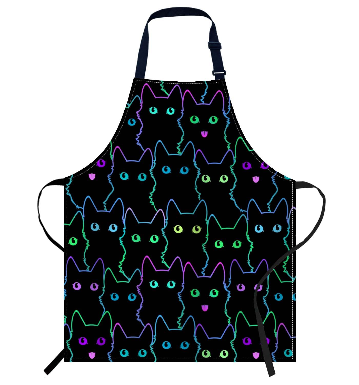 Smooffly Cute Cat Silhouettes Apron Unisex Adjustable Bib Apron Cooking Kitchen Chef Women Men Aprons for Home Kitchen, Restaurant,Coffee House,Shop,Garden