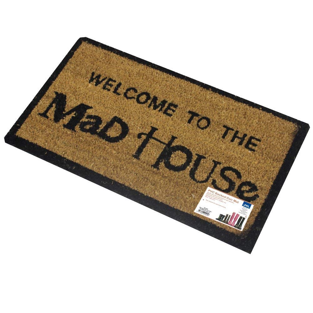 JVL PVC Backed Novelty Coir Mad House Entrance Door Mat, 33 x 60 cm