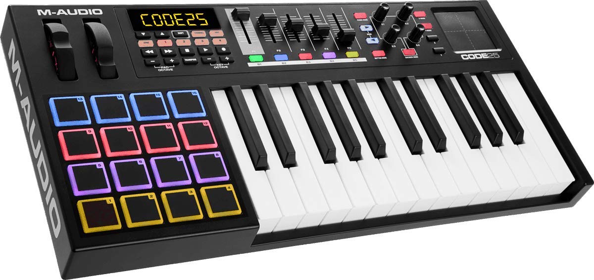 M-Audio CODE 25 (Black) - 25-Key USB MIDI Controller With X/Y Pad, Drum Pads, Knobs, Faders and Buttons, Plus Software Package Including ProTools | First, Ableton Live Lite and 6 Virtual Instruments