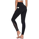 AFITNE Women’s High Waist Mesh Yoga Leggings with Side Pockets, Tummy Control Workout Squat-Proof Yoga Pants