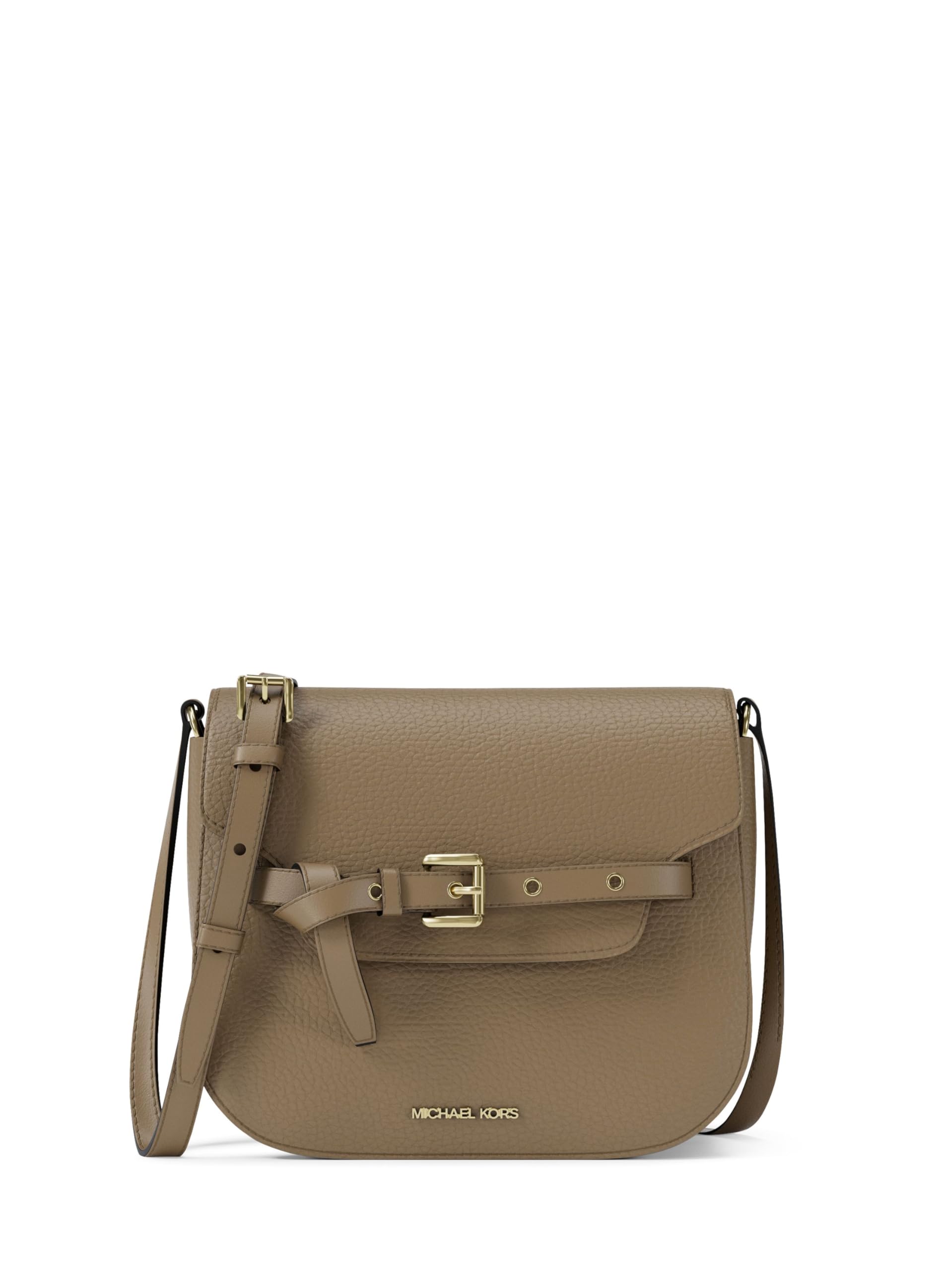Michael Kors Women’s Emilia Small Saddle Crossbody Bag, Husk/Pebbled Leather, One Size
