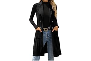 Suede Long Vest For Women Button Down Lapel Open Front Sleeveless Blazer Jacket Casual Fashion Business Trench Coats