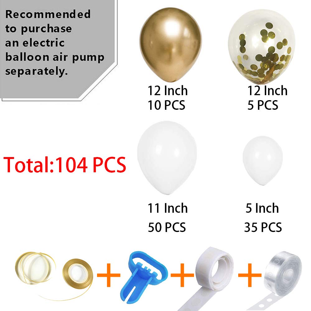 Balloons/Balloon Arch Garland Kit 104 Pcs -White Gold Confetti Balloons,Balloon for Parties, Party Wedding Birthday Balloons Decorations