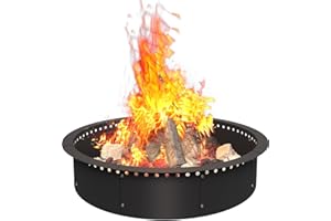 AnBaiMei 39 Inch Smokeless Fire Pit Ring Insert Outdoor, Heavy Duty Metal Steel DIY Firepit Rim Liner Round Campfire Rings for Outside Wood Burning Above or In-Ground, Black