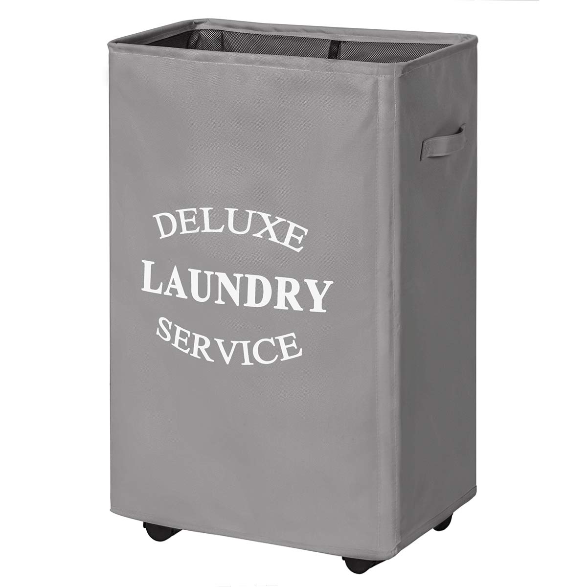 WISHPOOL Rolling Laundry Basket with Wheels Laundry Hamper for Laundry Large Rectangular Collapsible Clothes Hamper Mesh Cover Storage Bin (Grey)