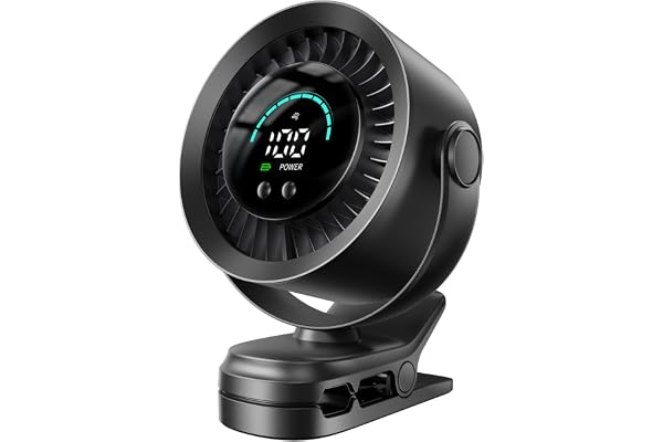 KIMMOO Portable Clip on Fan, 100-Speed Rechargeable Fan with LED Display, 360° Rotation & Strong Airflow, Up to 17 Hours Batt
