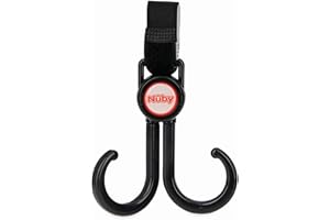 Nuby 2-in-1 Deluxe Adjustable Baby Stroller & Car Seat Hooks for Hanging Bags, Toys- Hang or Remove Items from Hooks with one