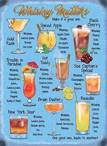 New 15x20cm Whiskey Matters cocktail recipe metal advertising wall sign