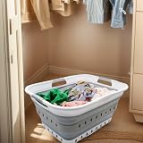 SAMMART 42L Collapsible Laundry Basket Foldable Storage Container White Grey view 5