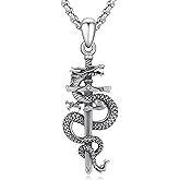 OHAYOO Dragon Necklace 925 Sterling Silver Dragon Sword Necklace Gothic Dragons Necklaces Dragons Jewelry Gifts for Men