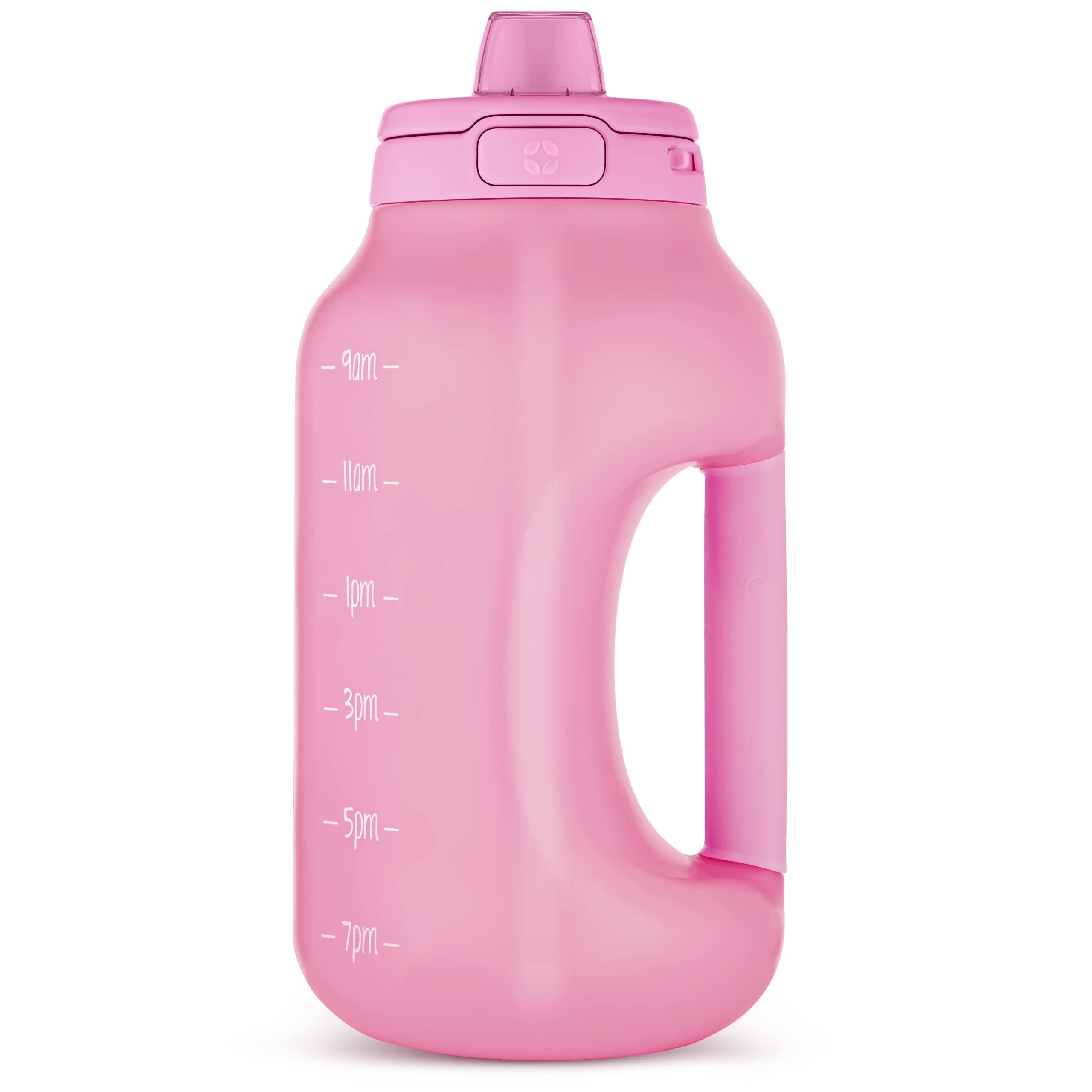 Photo 1 of Ello Hydra 64oz Half Gallon Water Jug with Handle and Motivational Time Markers for All Day Hydration, Plastic Reusable Water Bottle with Straw and Locking, Leak Proof Lid, BPA Free, Bubblegum