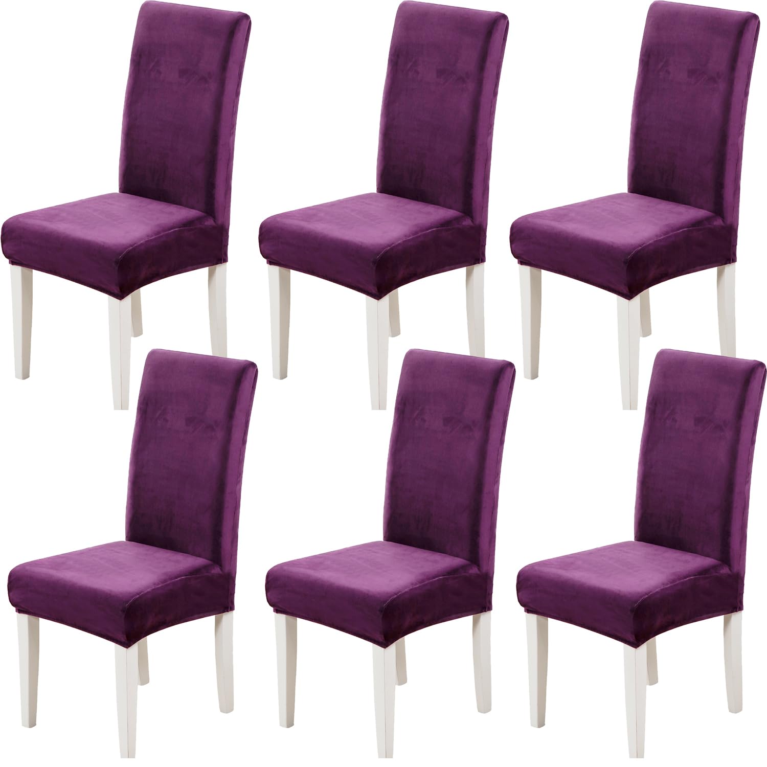 Xundefeng Soft Velvet Dining Chair Covers for Dining Room Set of 6 Pack Slipcovers Chairs Cover Stretch Slipcover, Purple