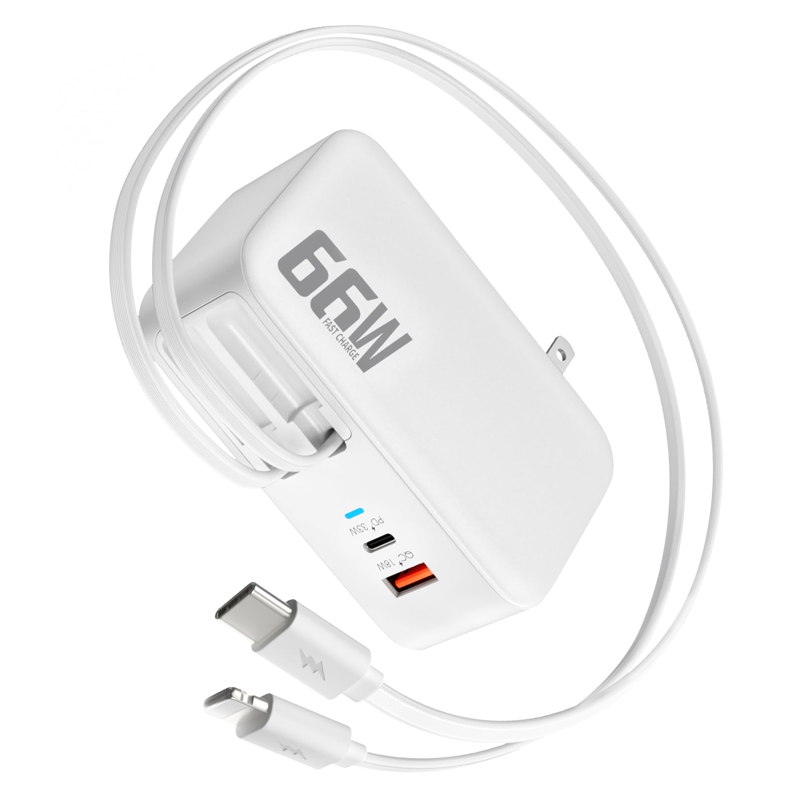 66W 4 in 1 Retractable Wall Charger,USB Type C Fast Charger for iPhone 17 Travel Charger for Multiple Devices,Fast Charging Block for Mac Book Pro/Air,M1 M2 M3 M4 M5, iPad Pro,Galaxy,Pixel