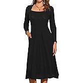 Allegra K Knit Sweater Dress for Women's 2025 Fall with Pockets Square Neck Casual Teacher Ribbed Dresses