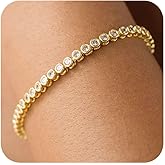 TDBSOQI 14k Gold Plated 3mm Cubic Zirconia Tennis Bracelets for Women, Adjustable Bezel Set Cubic Zirconia Bracelet Emerald Green Blue Multicolored Stones Bracelet Size 6.75+1 Inch