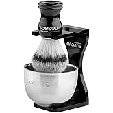 Anbbas Shaving Brush Synthetic Badger Hair with Stainless Steel Shaving Bowl,Black Acrylic Shaving Stand Holer for DE Razor Men Traditional Shave