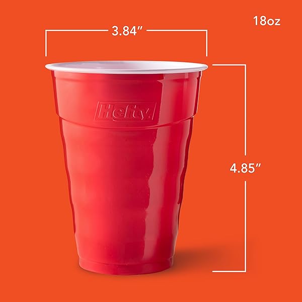 HEFTY PARTY ON RED PLASTIC CUPS, DISPOSABLE PLASTIC PARTY CUPS FOR EASY CLEANUP AND LARGE GATHERINGS, RED CUPS FOR BBQS, BIRTHDAYS, PARTIES, AND MORE, 18 OUNCE, 50 COUNT