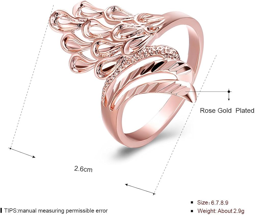 Amazon Rockyu ジュエリー 人気 レディースリング ピンクゴールド 18k 12号 孔雀の羽 細身 可愛い ピンキーリング 結婚指輪 婚約指輪 アジアンエスニック 誕生日 着物 人気プレゼント リング 通販