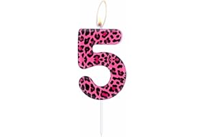 ININGER Pink Leopard Print Number 5,Pink Cheetah Birthday Cake Candles,Pink 5th Birthday Candles,Pink Leopard Party Decorations,Pink Birthday,Cheetah Birthday,Cheetah Party,Two Wild Birthday for Girls