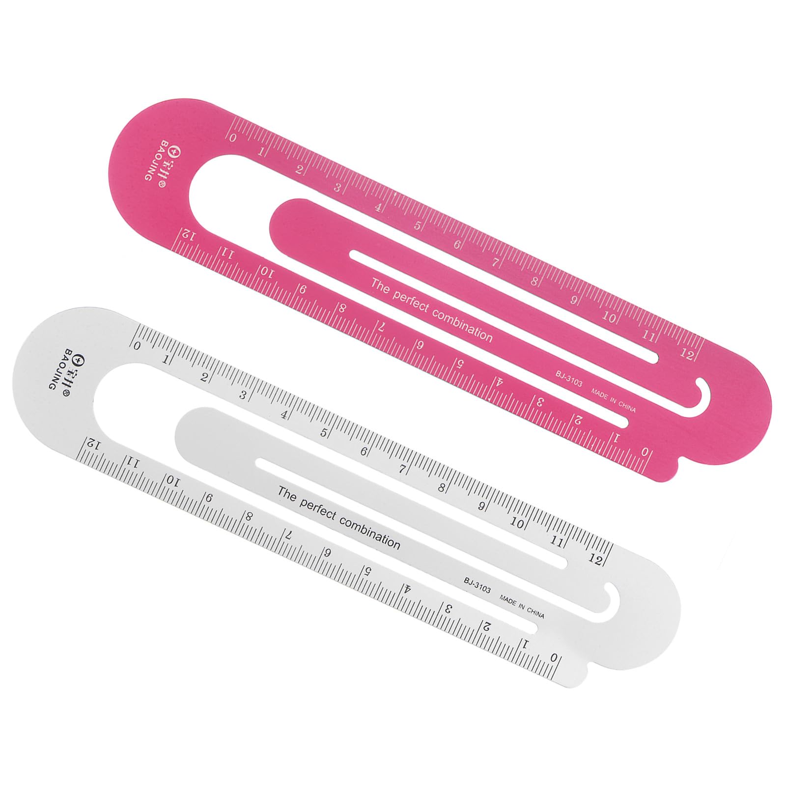 Kozelo 2pcs Metric Straight Ruler - [12cm] Aluminum Scales on Both Sides Metal Paper Bookmark Clip Ruler Silver Tone Red for Measurement Drawing Office Classroom Use, 1mm Minimum Scale