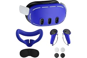 OLCLSS Silicone Protective Accessories for Meta Quest 3 -Blue-VR Included: Shell, Face & Controller Grip Covers, Lens Cover - Compatible with Oculus Quest 3