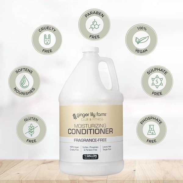 GINGER LILY FARMS CLUB & FITNESS MOISTURIZING CONDITIONER FOR DRY HAIR, 100% VEGAN & CRUELTY-FREE, FRAGRANCE FREE, 1 GALLON (128 FL OZ) REFILL