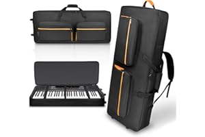 ORKELS 61-Key Keyboard Case with Wheels & Adjustable Shoulder Straps– Padded Rolling Gig Bag with 4 Accessory Pockets, for Digital Piano, Synthesizer & Keyboard