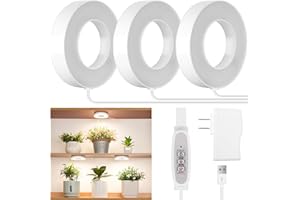 LORDEM Ceiling Grow Light for Indoor Plants, 144 LEDs Full Spectrum LED Plant Light, 5V Plant Lamp with 4/8/12H Auto Switch, 4 Dimmable Brightness Levels, Ideal for Small Plants, Tri Head, Corded