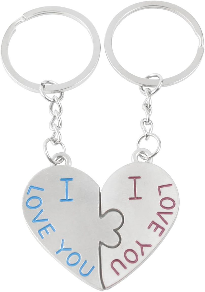 Generic ® I Love You Lettering Design Pair Couple Key Chain with Magnet Kiss Heart Pendant(Silver-6)
