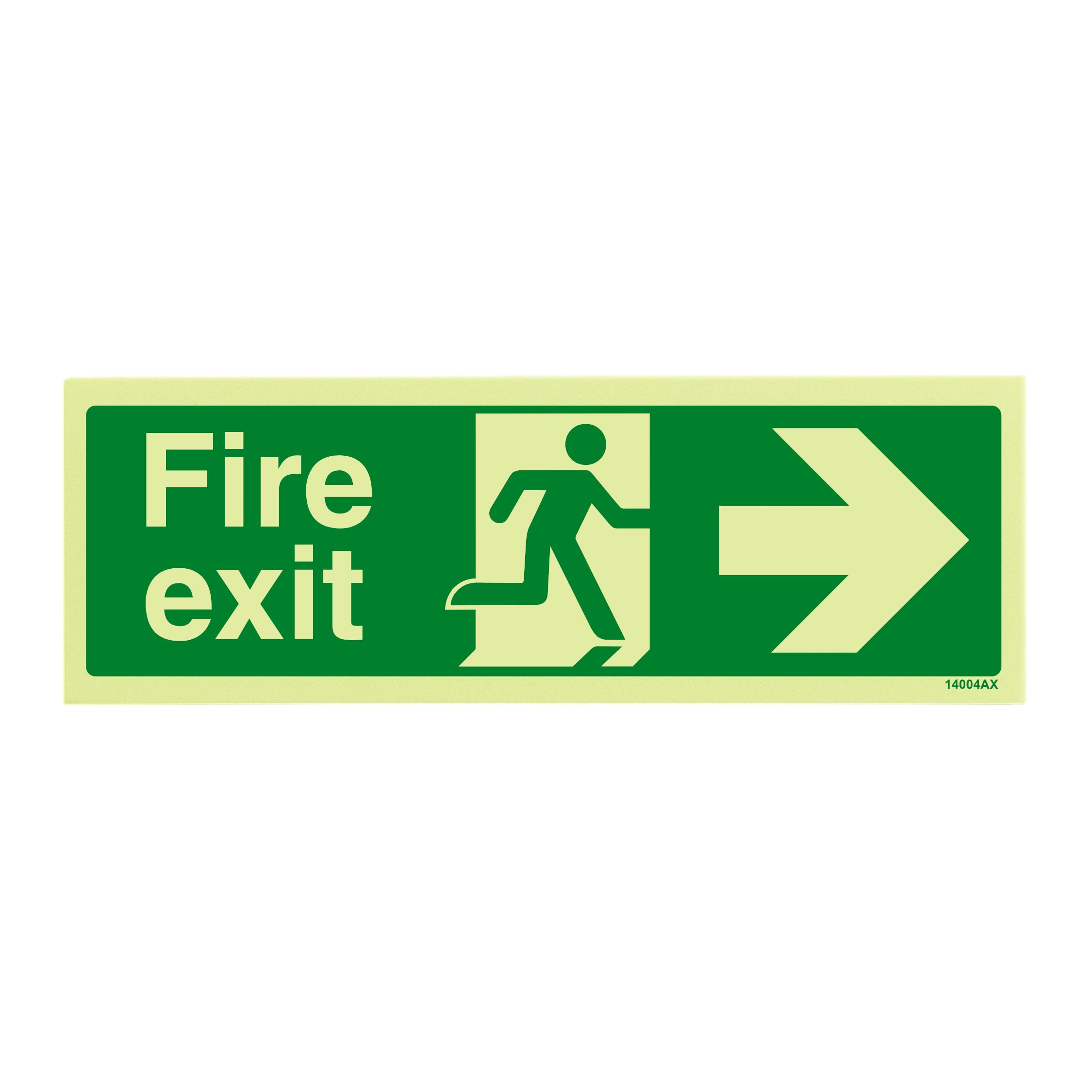 V Safety Glow In The Dark Fire Exit Arrow Right Sign - 300mm x 100mm - Rigid Plastic — image 1