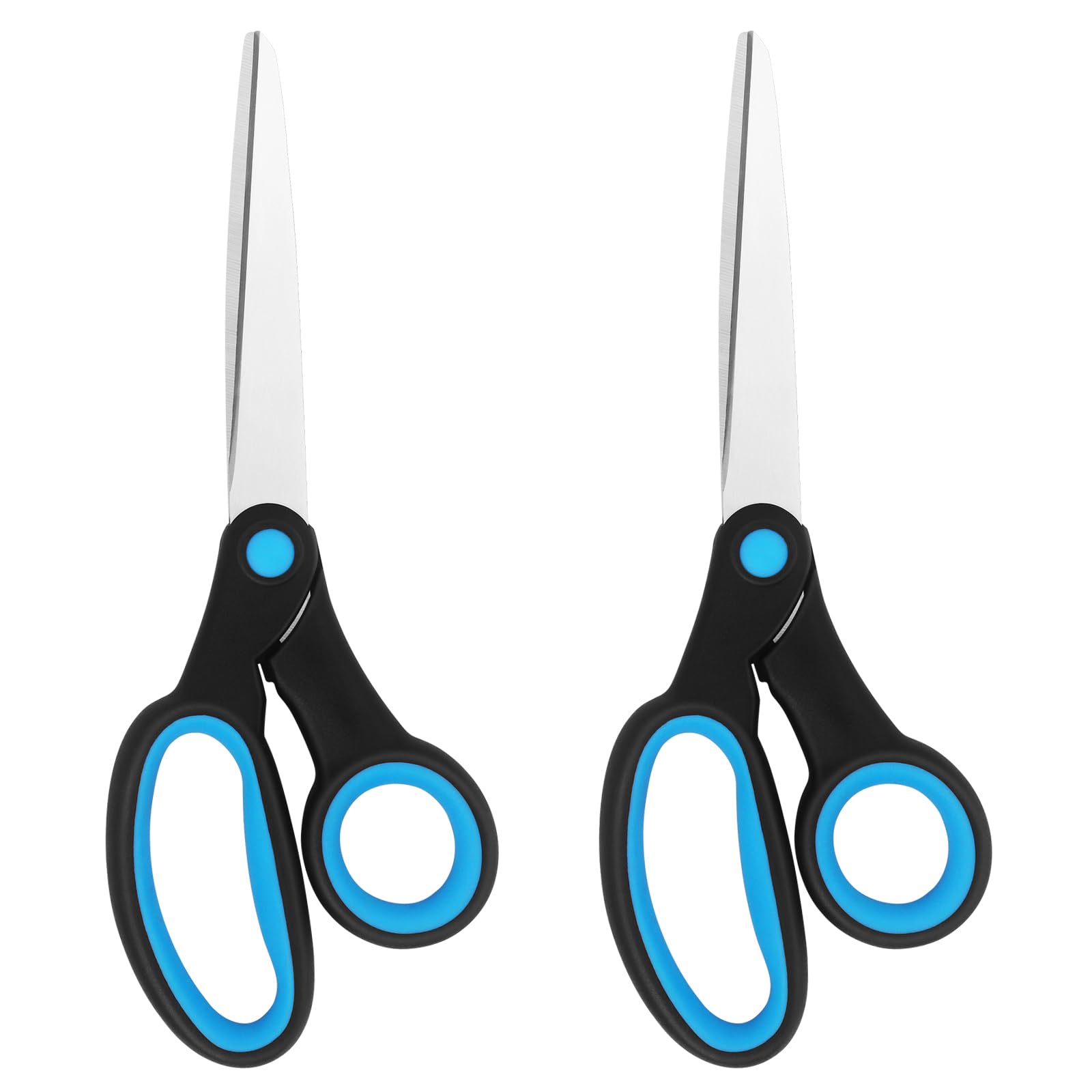 Vutyvve Left-Handed Scissors, 2 Pieces 8-Inch Stainless Steel Scissors Set with Soft Grip for Home, School, Office, Sewing Fabrics, Blue