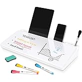 DOLLAR BOSS Glass Desk Whiteboard Small Dry Erase Board Desktop White Board with Storage Drawer Computer Keyboard Stand Desk 