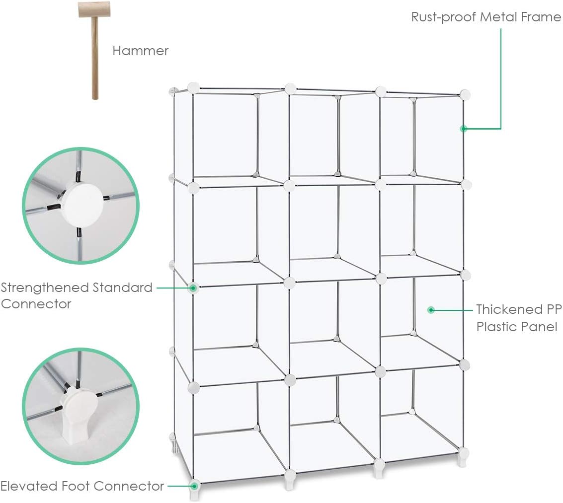 TomCare Cube Storage 12-Cube Book Shelf Storage Shelves Closet Organizer Shelf Cubes Organizer Plastic Bookshelf Bookcase DIY Square Closet Cabinet Shelves for Bedroom Office Living Room, White: Home & Kitchen