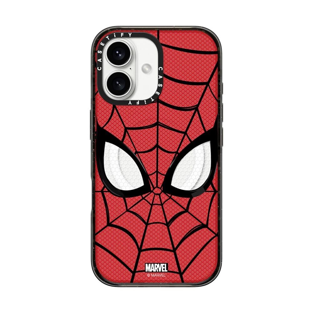 CASETiFY Impact iPhone 16 Case [Spider-Man Co-Lab / 8.2ft Drop Protection/Compatible with Magsafe] - Spider-Man Mask - Clear Black