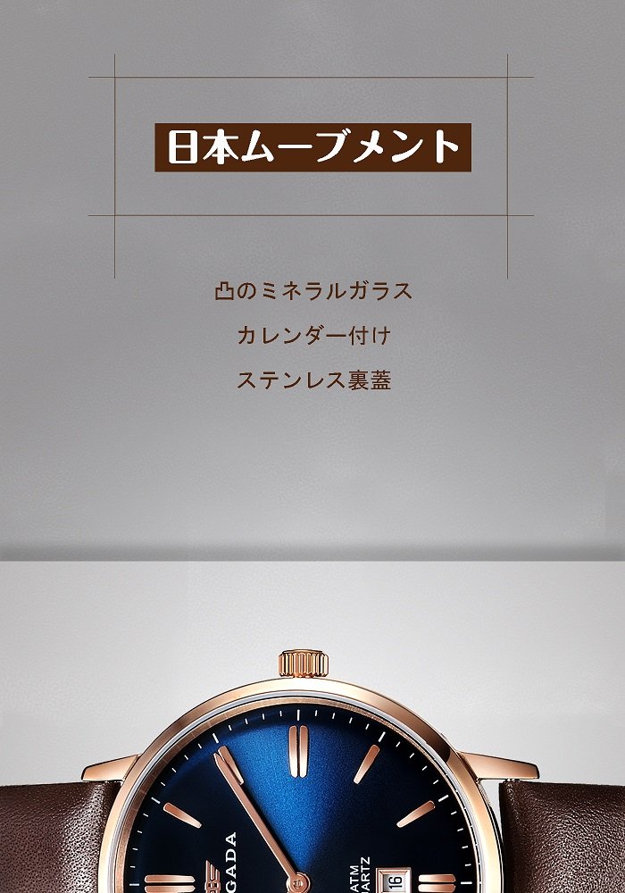 BRIGADA メンズ 腕時計 コーヒー色 ベルト 本革　大人 クオーツ ビジネス シンプル 時計 [並行輸入品]