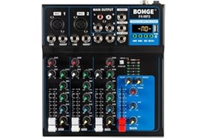 BOMGE K7 Bluetooth Portable Audio Mixer w/USB Sound Mixing Console MP3 Stereo 48V Power for PC Recording, 4/7-Channel Bands Mixing Boards For DJ Studio Recording (4-channel)