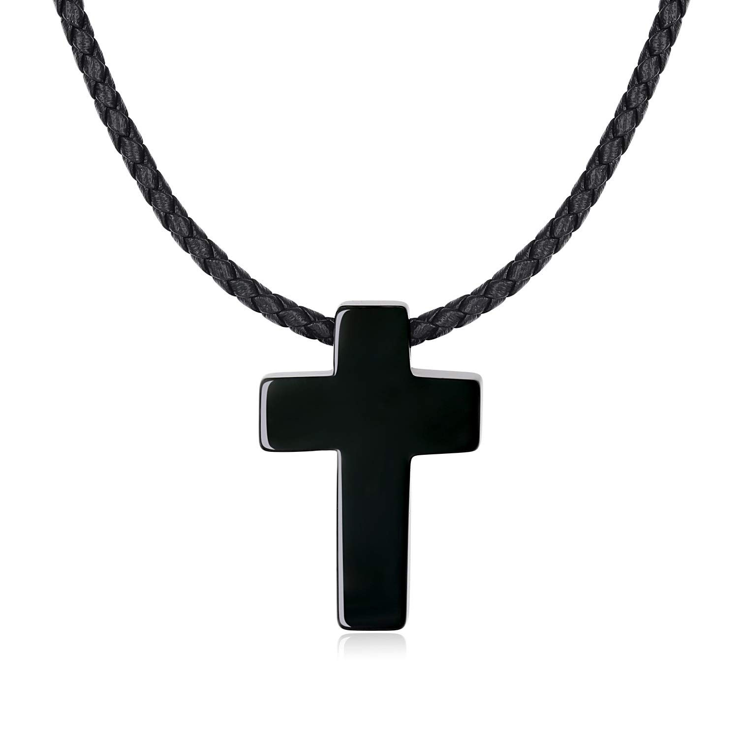 COAI Black Obsidian Necklace, Leather Cord Cross Necklace for Men Women 50cm — image 1