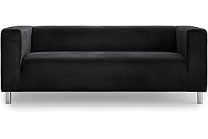 MASTERS OF COVERS Snug Fit Classic Velvet Klippan Loveseat Slipcover for The IKEA 2 Seater Klippan Loveseat Sofa Cover Replacement (Black, Velvet)