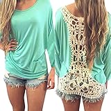 2017 Hot Shirt! AMA(TM) Women Sexy Lace Half Sleeve Loose Casual T-shirt Blouse Tops (M, Green)
