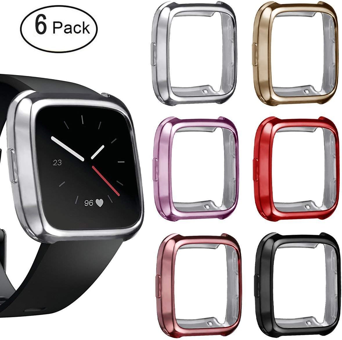 GOSETH Compatible with Fitbit Versa Cover Case[ 6 Pack],Protective Case Accessories Cover Shell for Fitbit Versa (Need to take Off case to Charge)