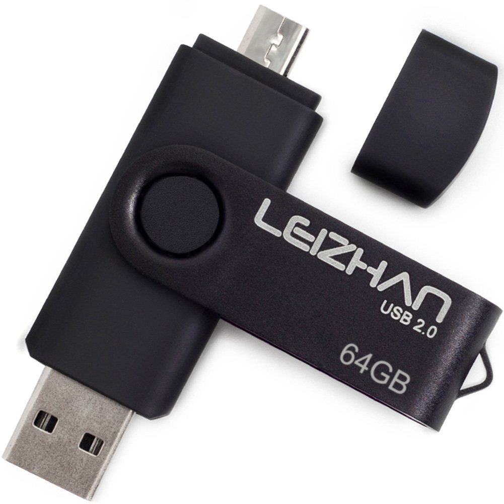 LEIZHAN OTG USB Flash Drive 2.0 64GB Metal Pendrive For Android Smart Phone USB Flash Disk Micro USB Pen Drive Memory Stick U Disk Black