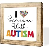 Wooden Autism Sign I Love Someone With Autism Solid Wood Sign Rustic Handmade Living Room Table Wall Decor ASD Awareness Acceptance Gift Desk Decor for ASD Therapist 5.9x5.9 Inch