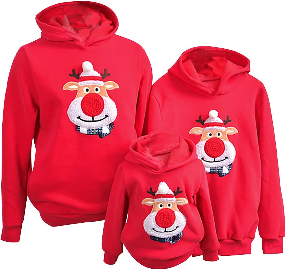 Christmas Family Matching Hoodied Sweater Soft Warmer Mom Dad Kids Pullover Top Shirts Mother Daughter Christmas Mens Jumper Ugly Jumper Christmas Hoodie Dad and Son Christmas Jumpers Red Men