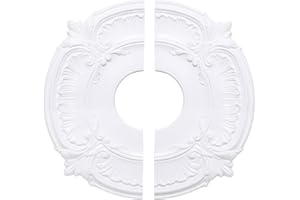JXYT Ceiling Medallion, PU Ceiling Fan Light Covers for Light Fixtures and Ceiling Fans Chandeliers 11.8" OD x 3.42" ID, Vintage Minimalist Design Easy Install (White-Split Design)