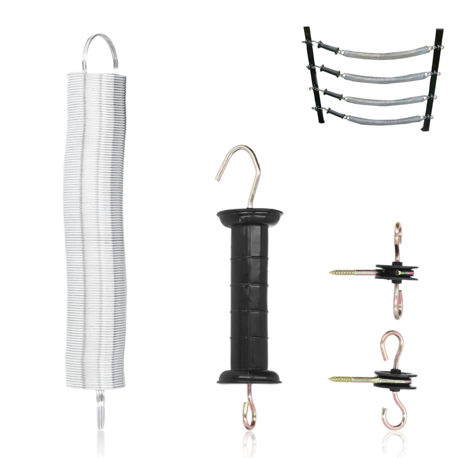 Cyrank Electric Fence Gate Kit, Electric Fence Handle Set, Spring Gate Handle Set, Plastic Electric Fence Gate Handle with Insulators with Spring Electric Fence Insulators for Wooden Post